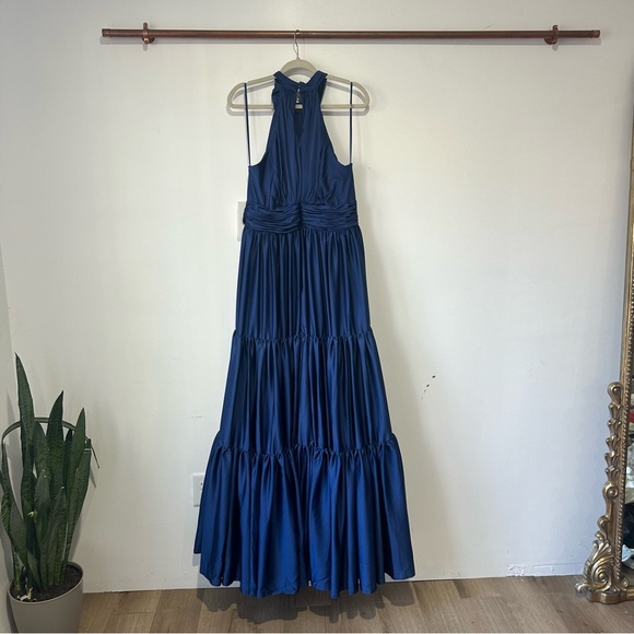 NWT New Anthropologie Mac Duggal Tiered Ruffle Halter Gown Blue - Picture 6 of 8